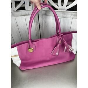 Sigrid Olsen Leather Shoulder Bag Pink Color Block Top Handle Tote